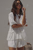 White Puff Sleeve V Neck Button Detail Lyon Top