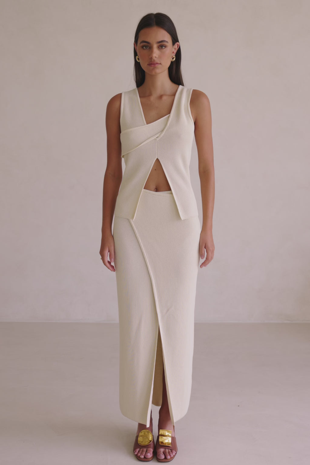 Cream Knit Asymmetric Split Bridget Top