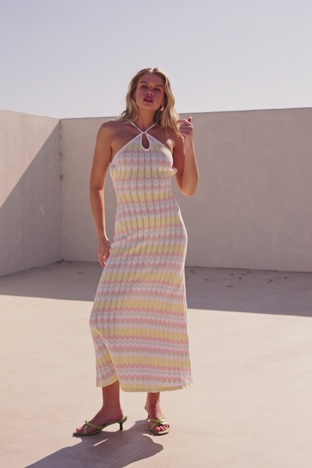 Yellow Stripe Halter Maxi Bexley Dress