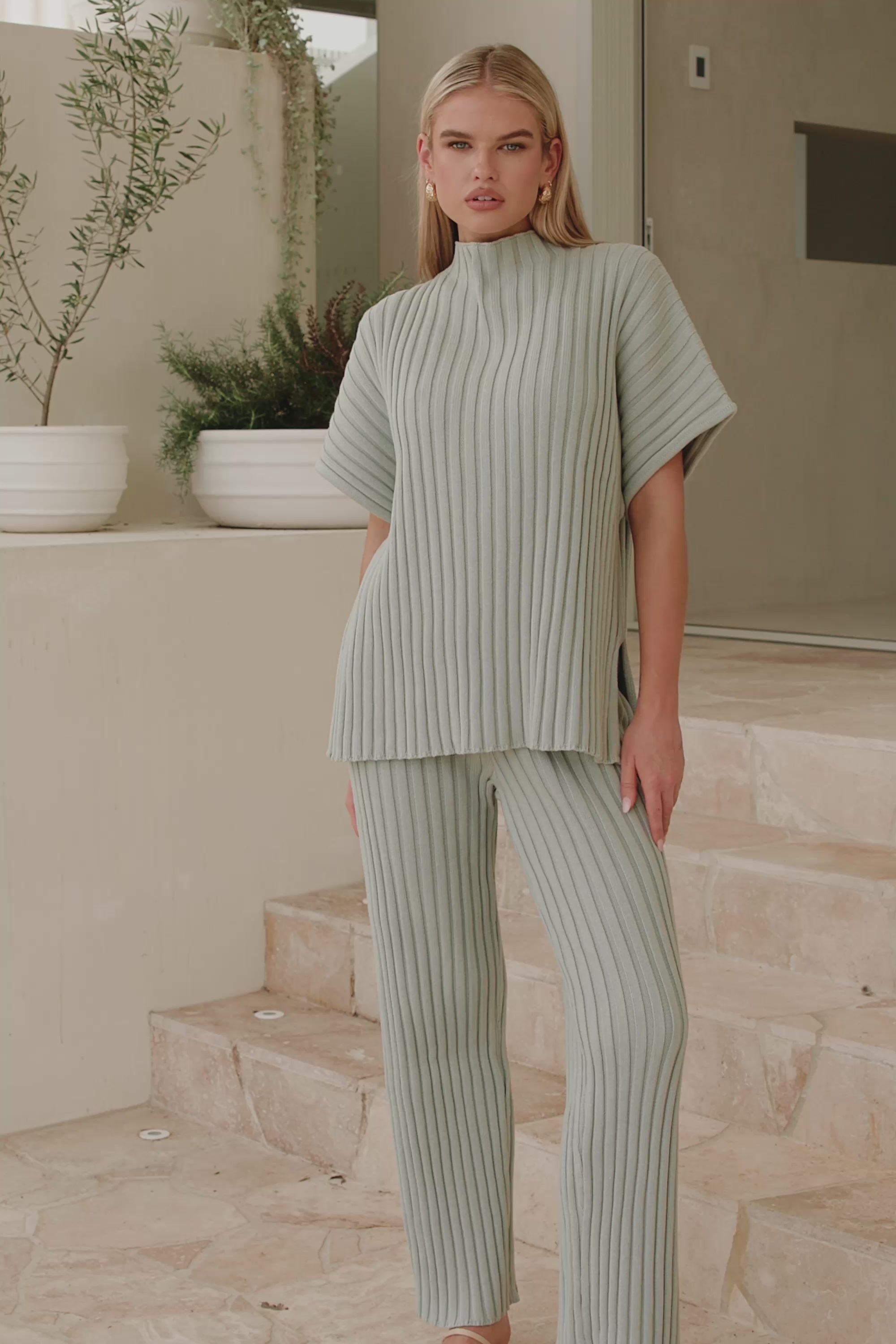 Celine Ribbed Knit Top - Grey