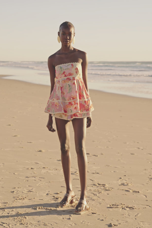Pink Desert Rose Print Strapless Hera Playsuit