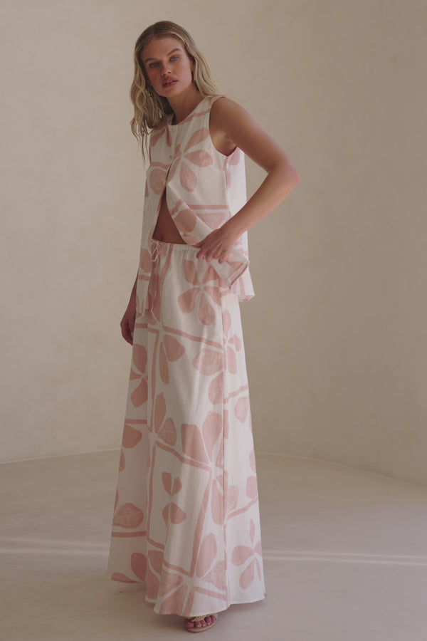 Pink Petal Patch Print Maxi Riko Skirt