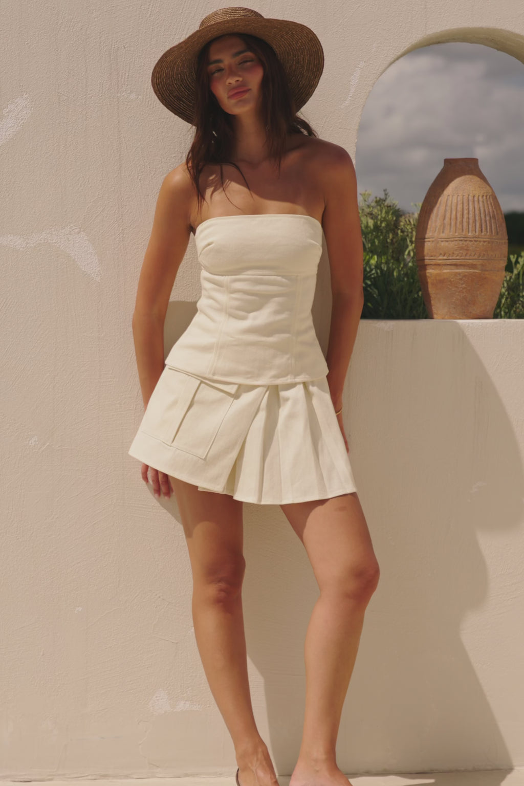 Cream Strapless Panelled Zhara Top