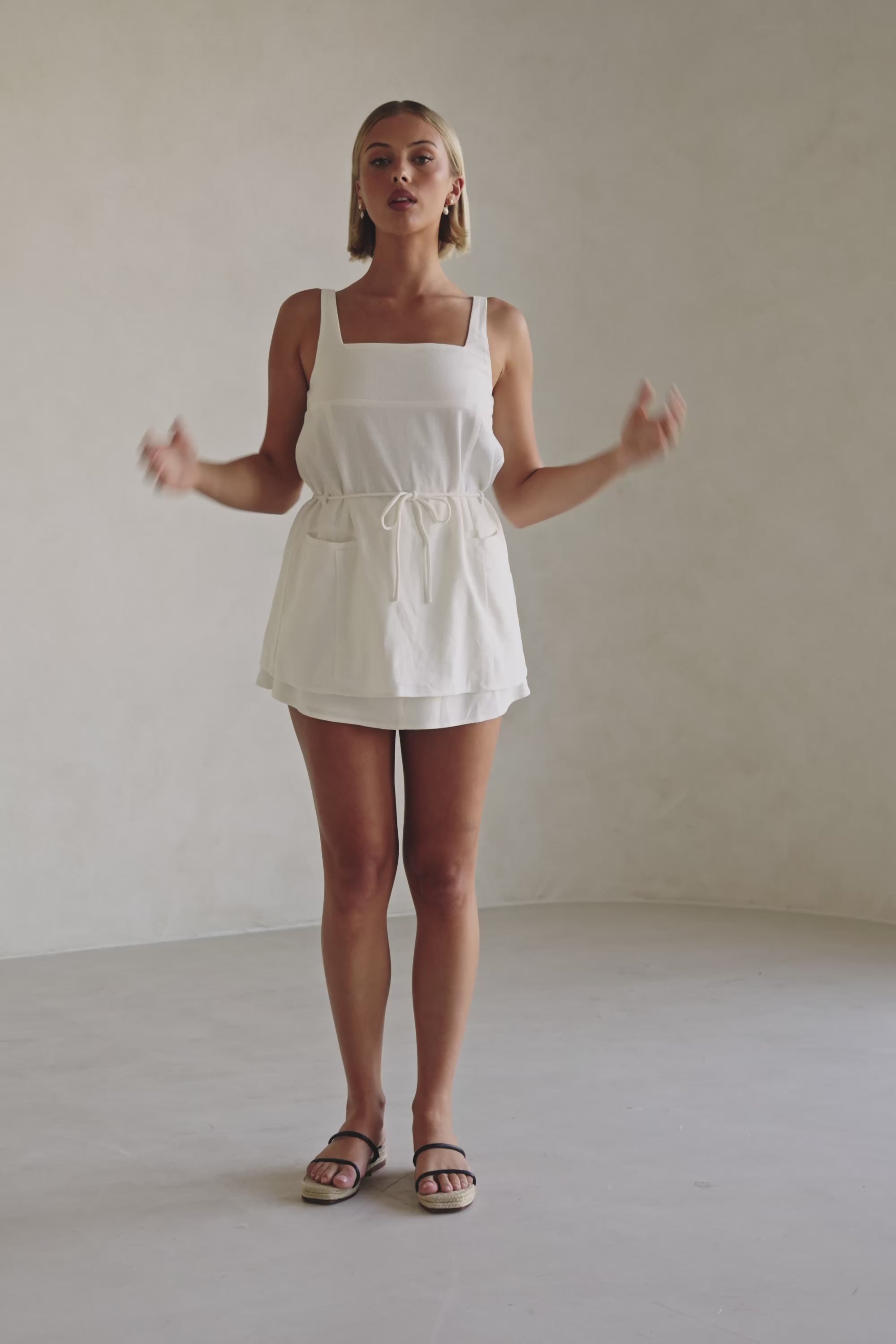 White Twin Pocket Drawstring Mini Davina Skirt