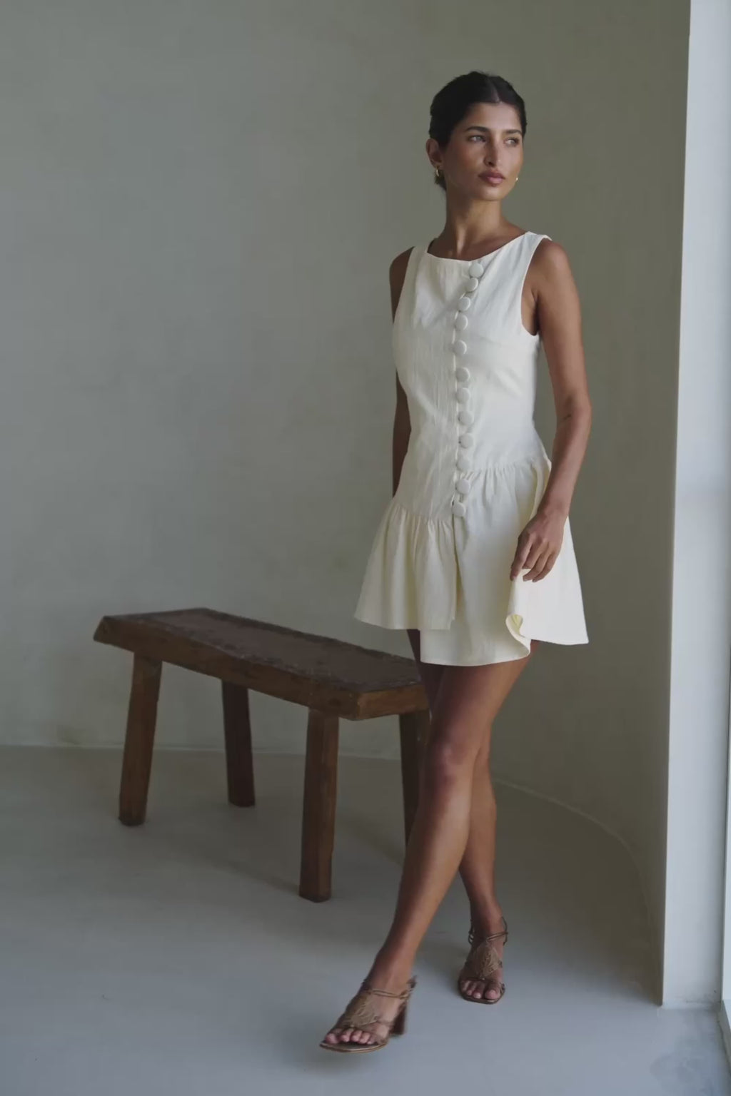 Cream Button-Up Mini Alfresco Dress