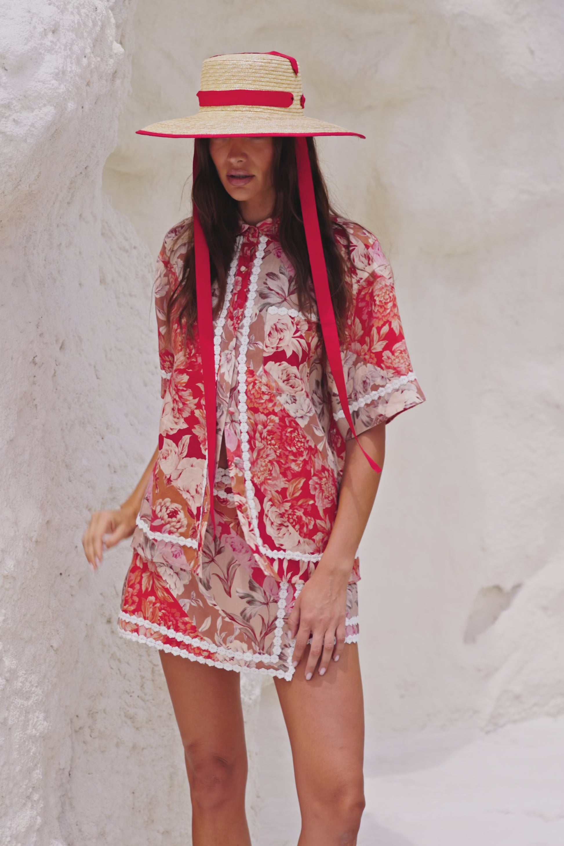 Red Floral Solafleur Print Button Up La Dolce Vita Shirt