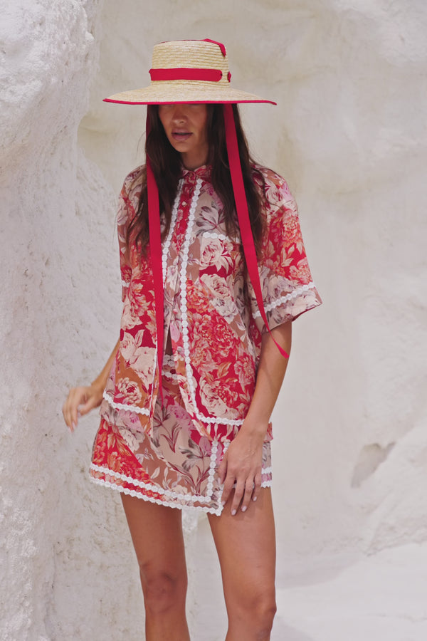 Red Floral Solafleur Print Button Up La Dolce Vita Shirt