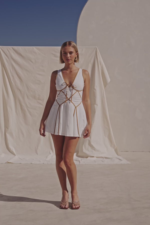 White Panel V Neck Mini Ravina Dress