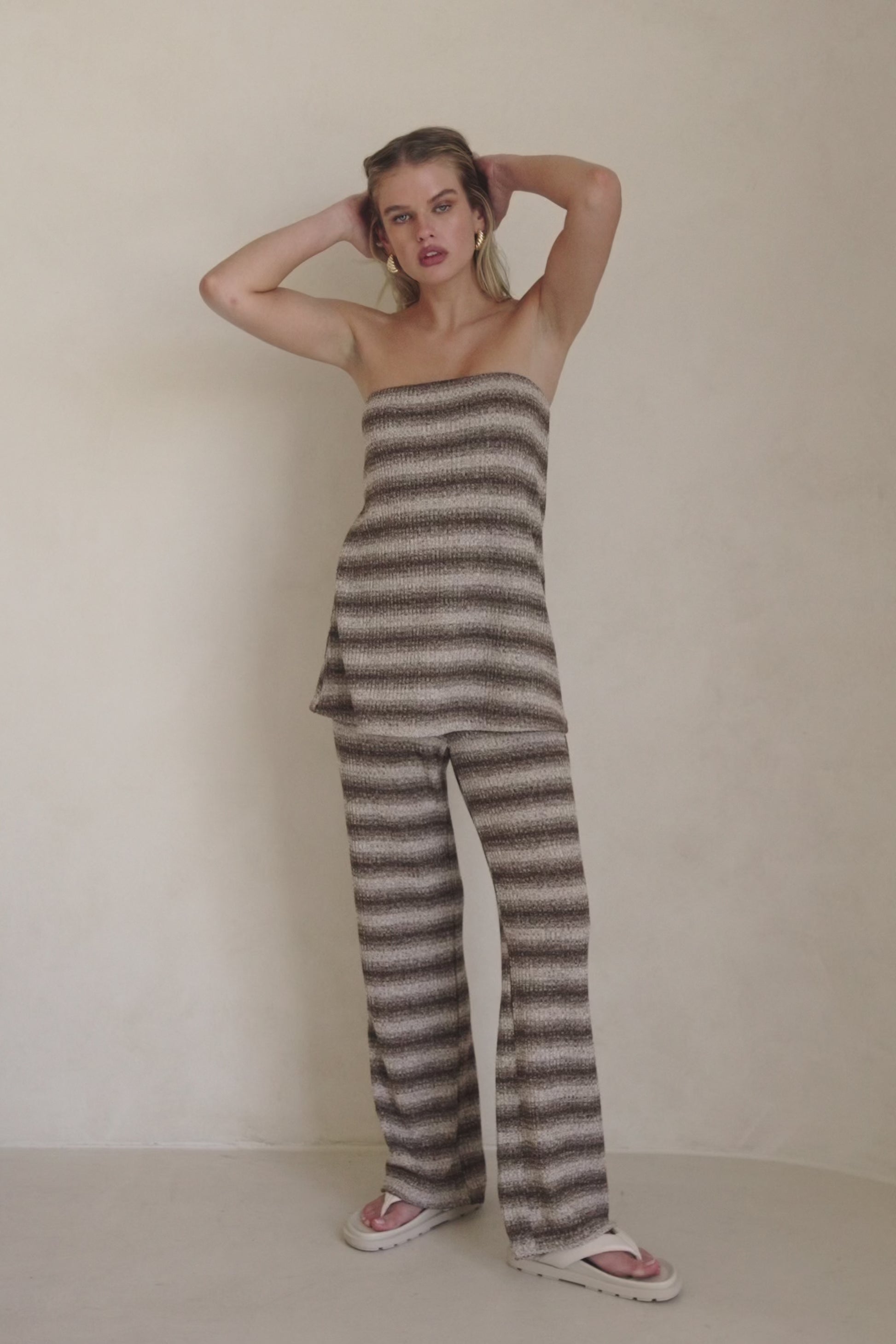 Brown and White Stripe Strapless Cosmo Top