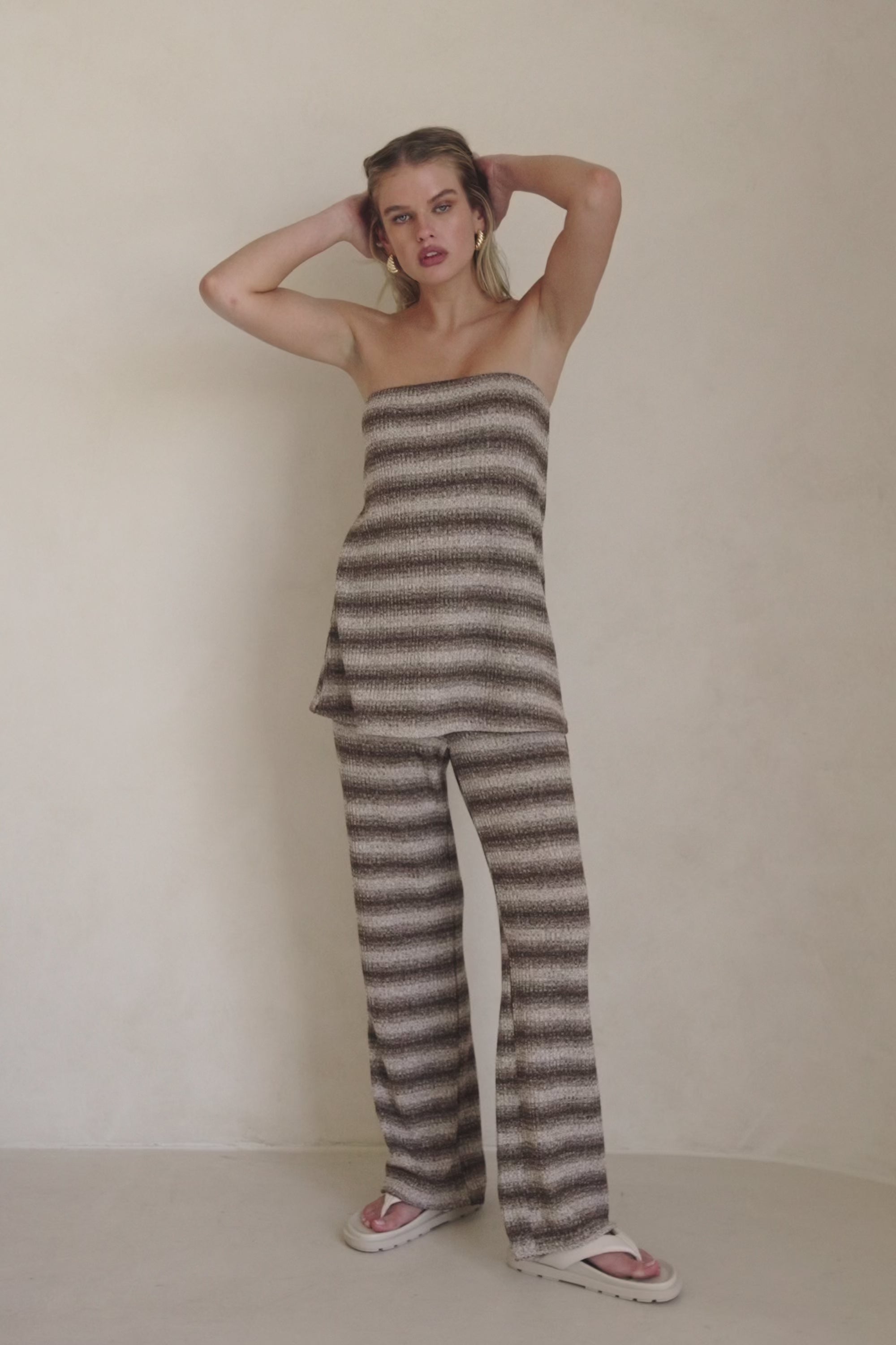 Brown and White Stripe Strapless Cosmo Top