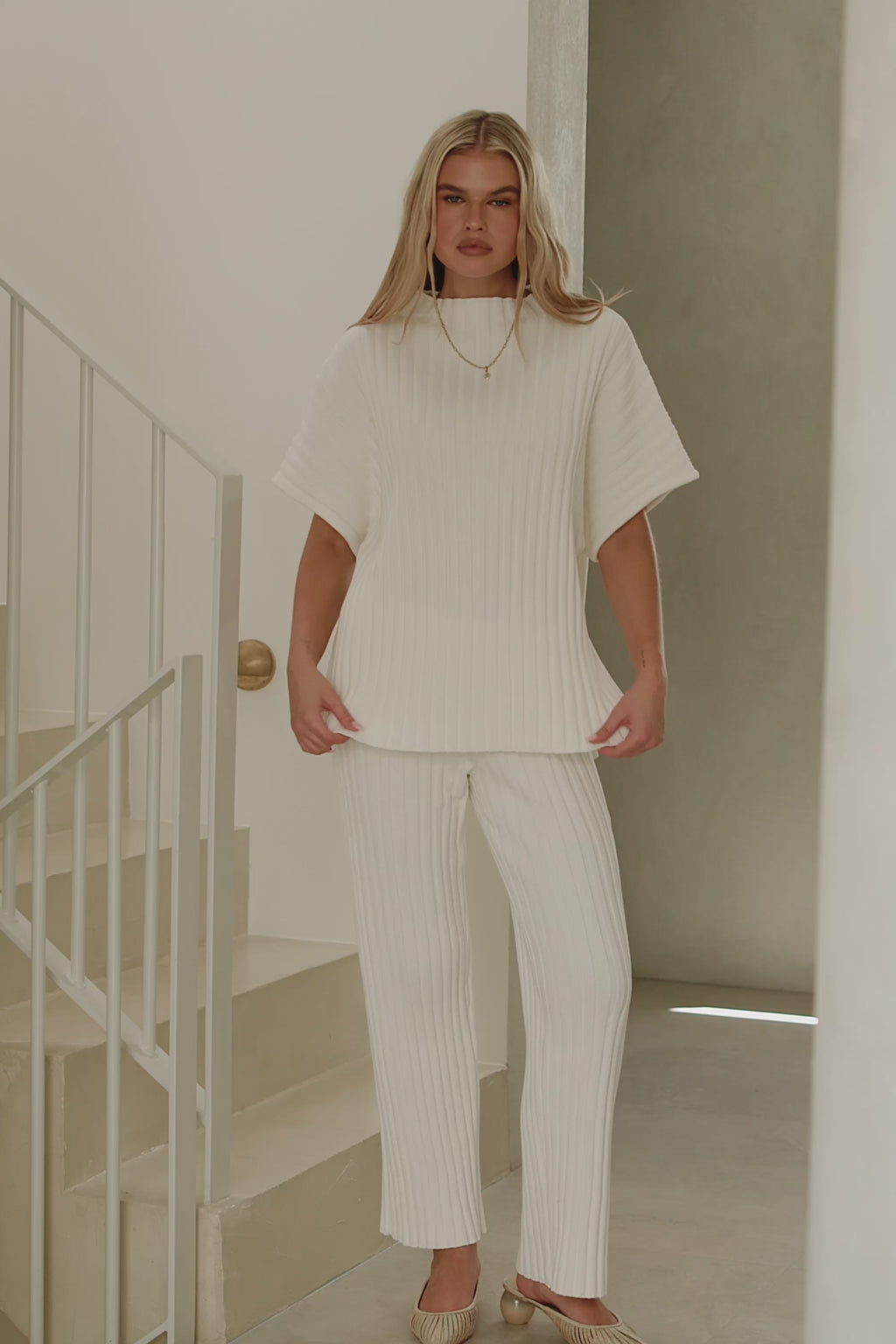 Celine Ribbed Knit Top - White