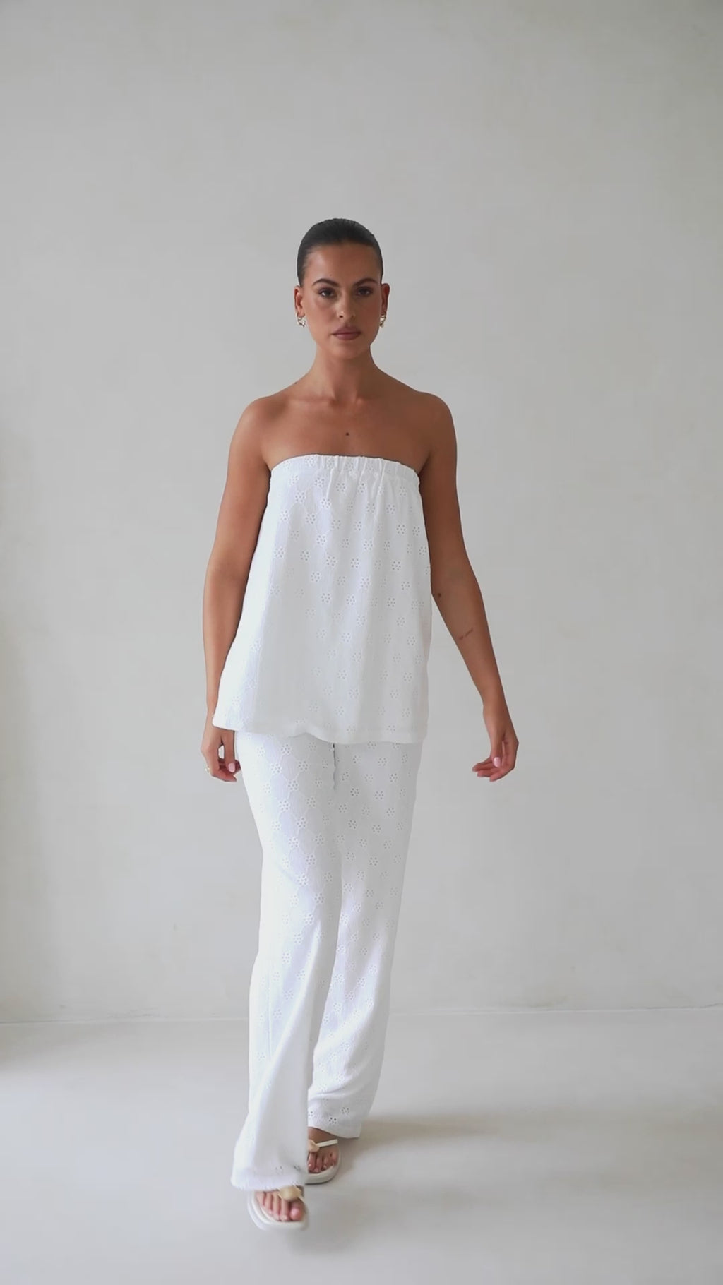 White Elastic Gathered Strapless Ellira Top