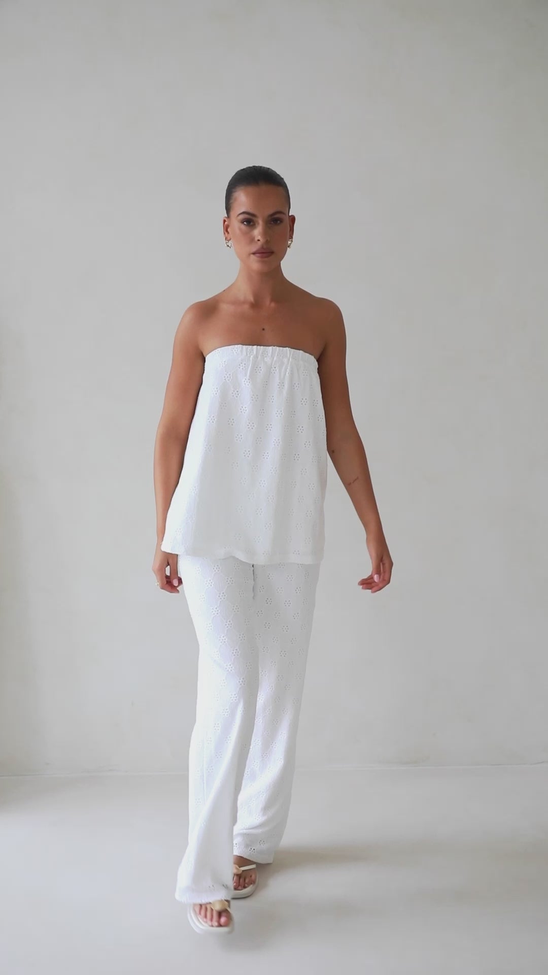 White Elastic Gathered Strapless Ellira Top