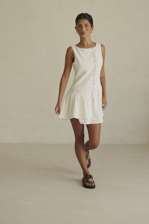 White Button-Up Mini Alfresco Dress