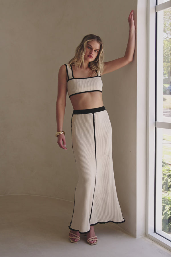 Beige Ribbed High Waist Maxi Leilani Skirt