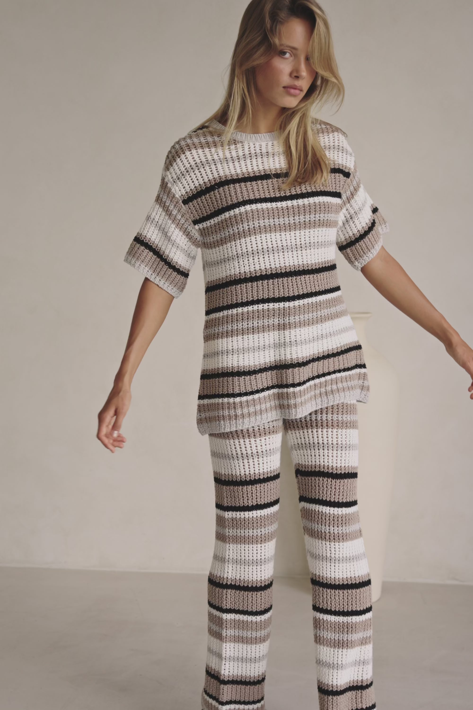 Tan and White Stripe Knit Java Top