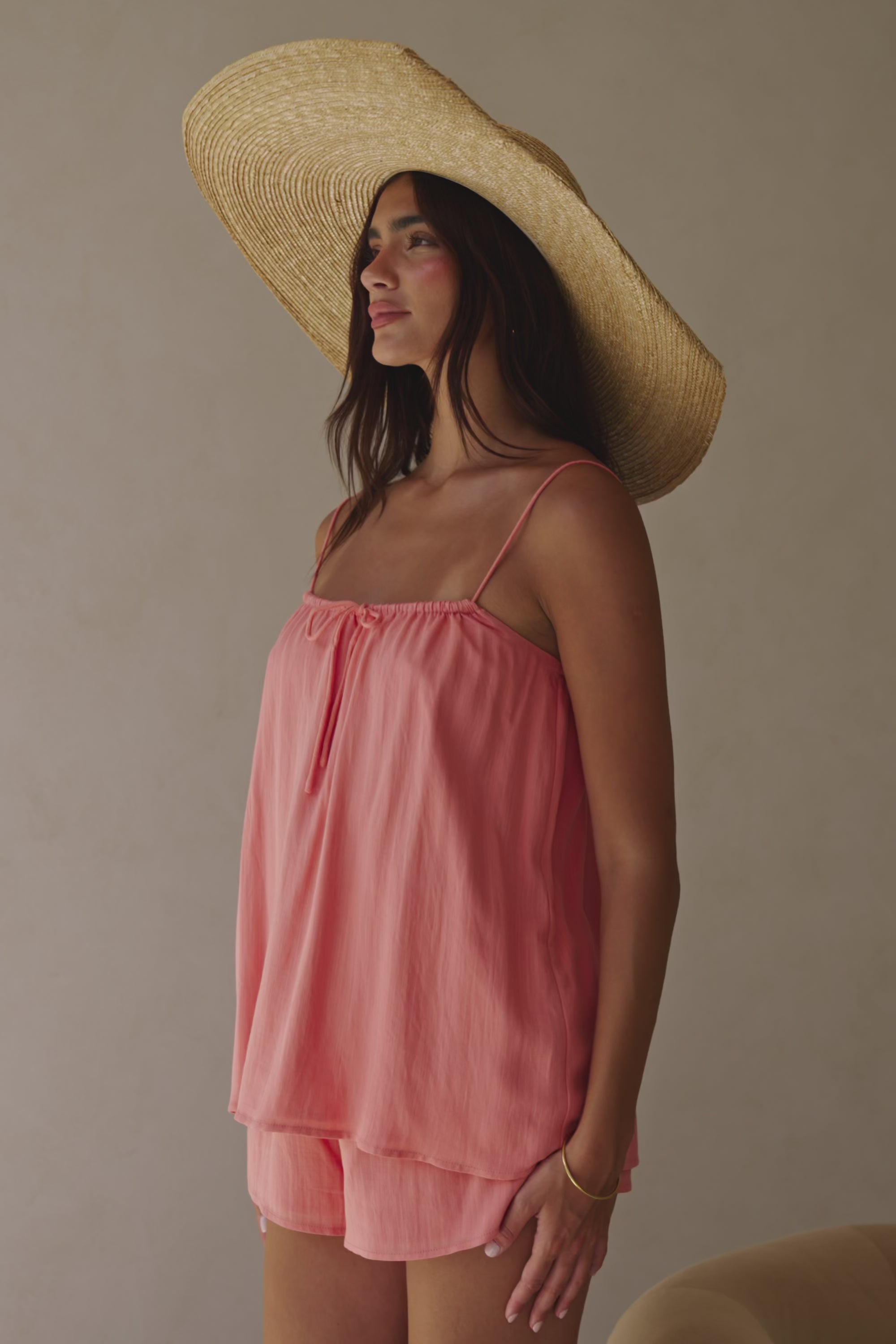 Peach Adjustable Strappy Front Tie Jetta Top