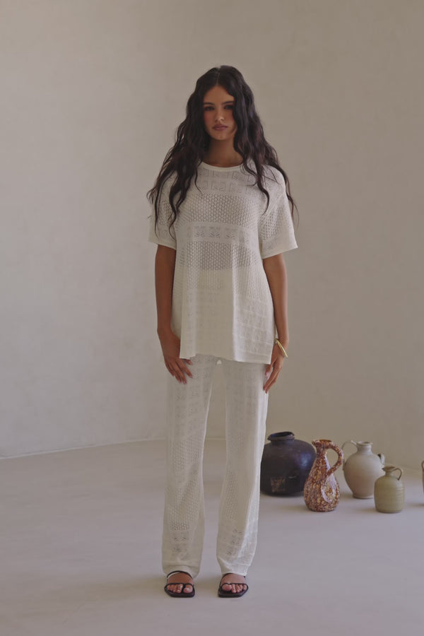 Cream Crochet Elastic High Waist Nixie Pants