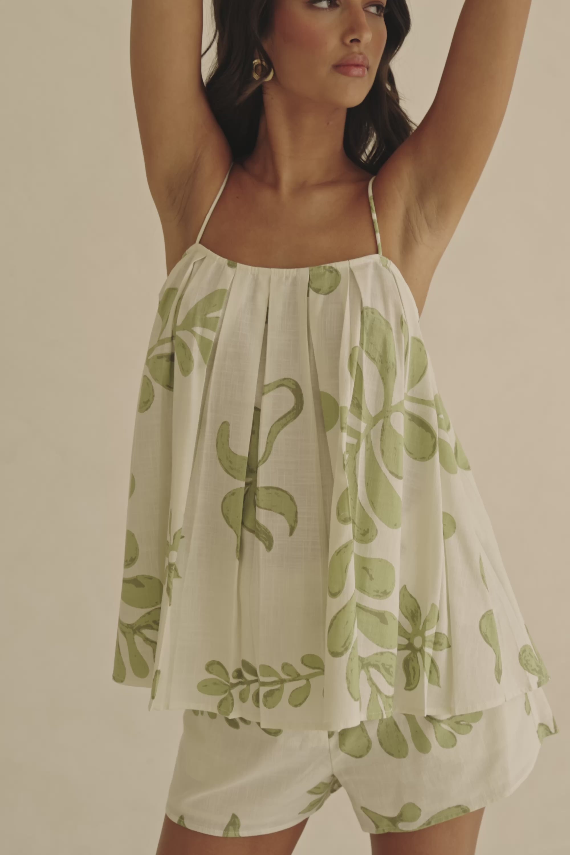 White And Green Floral High Waist Pocket Ali Shorts