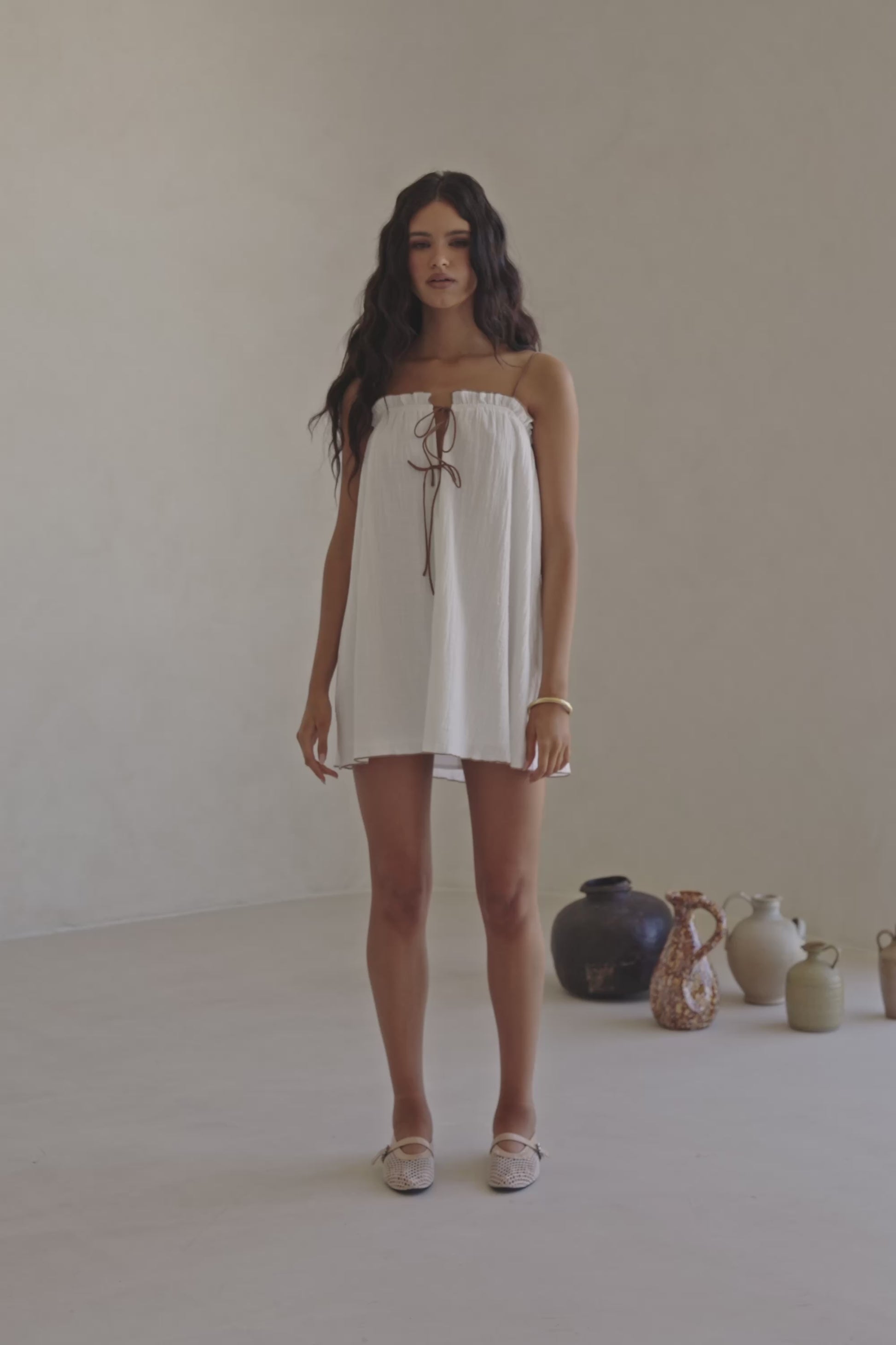 White Strappy Tie Mini Evelia Tank Dress