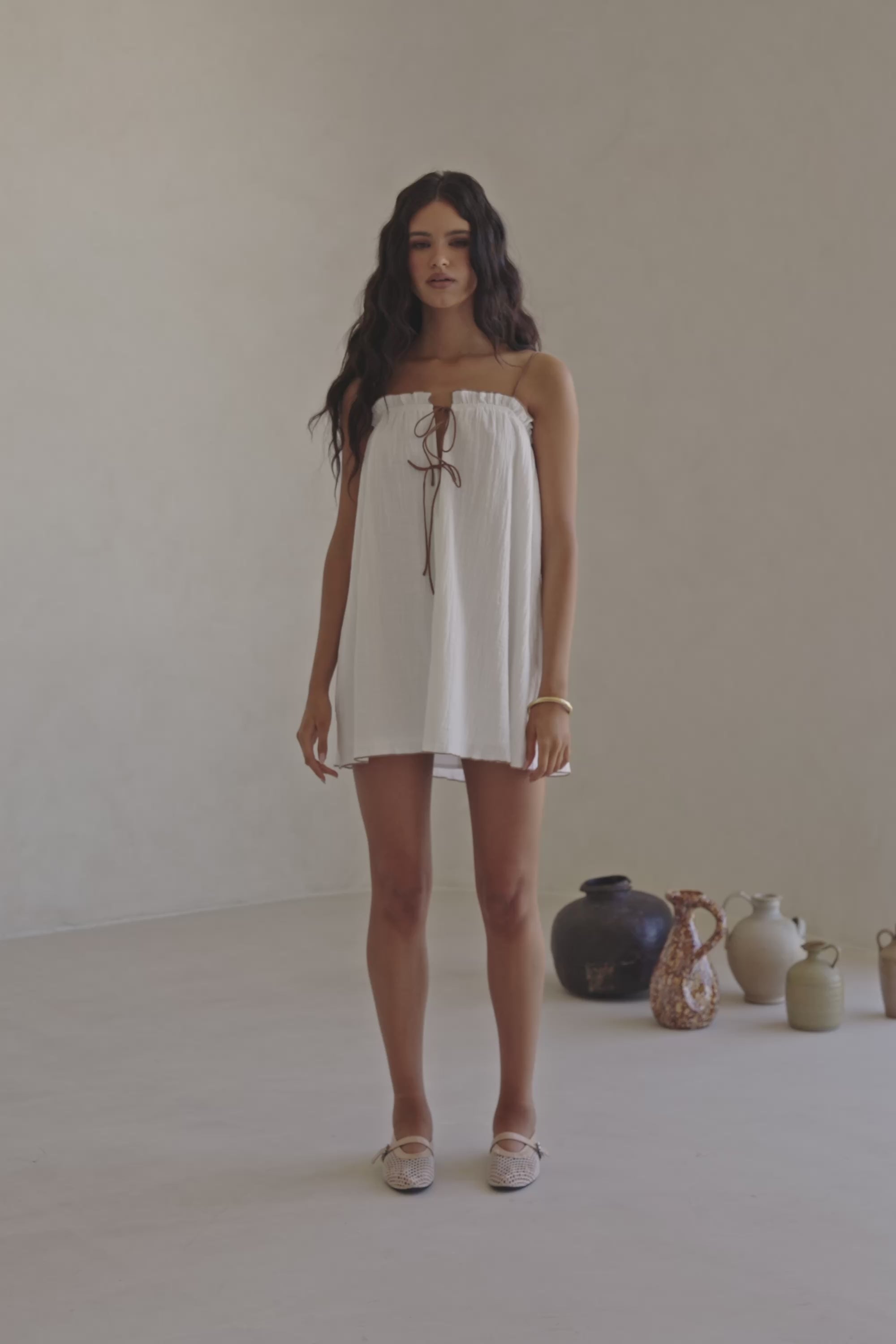 White Strappy Tie Mini Evelia Tank Dress