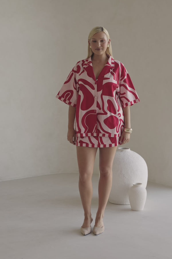 Red and Pink Darling Floral Print Button Up Delphia Top