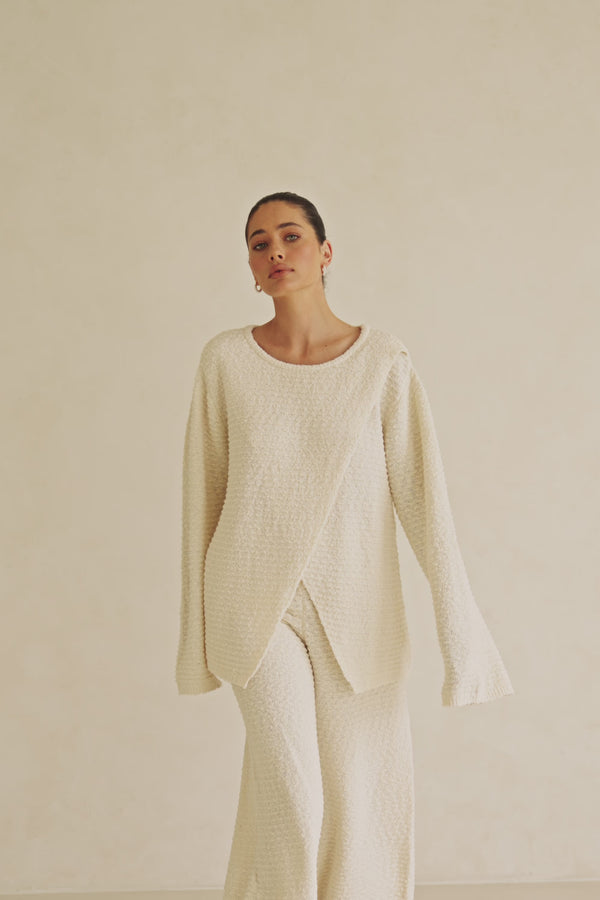 Beige Knit High Waist Mara Pants