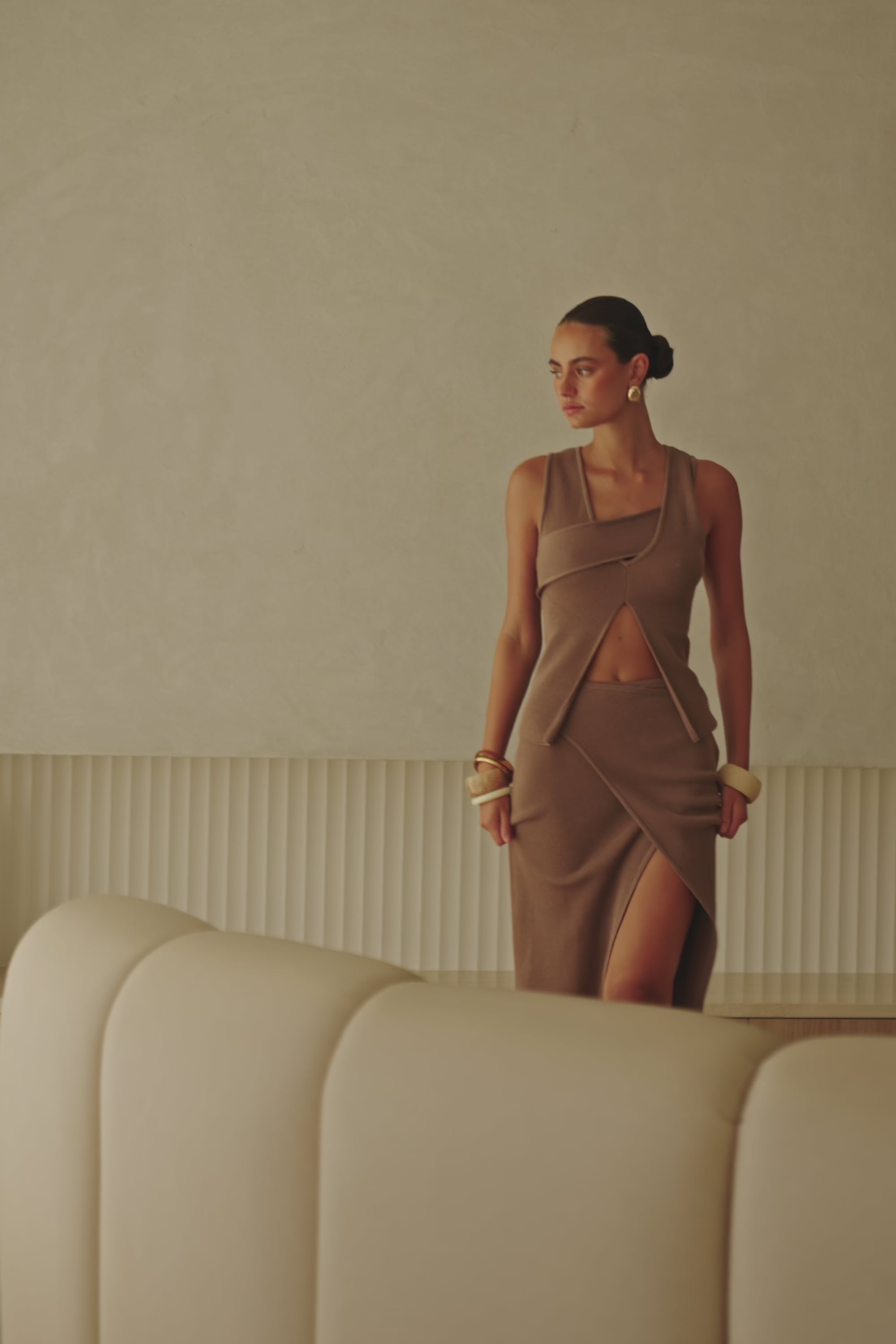 Bridget Split Knit Top - Chocolate Brown