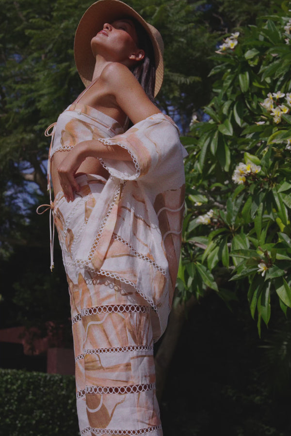 Brown La Spiaggia Print Lace Strap Crop Seraphina Top