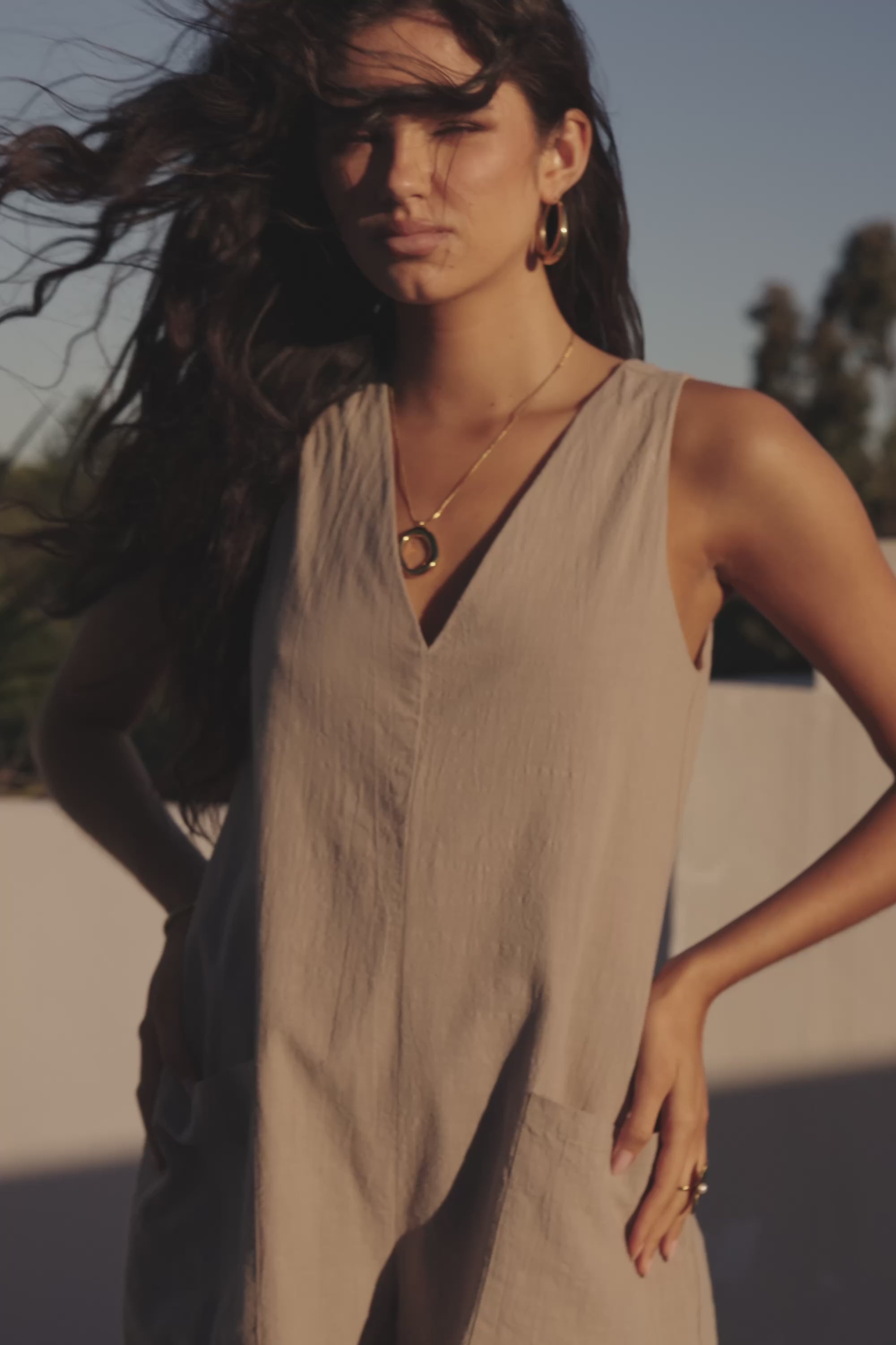 Khaki Green V Neck Backless Coda Playsuit