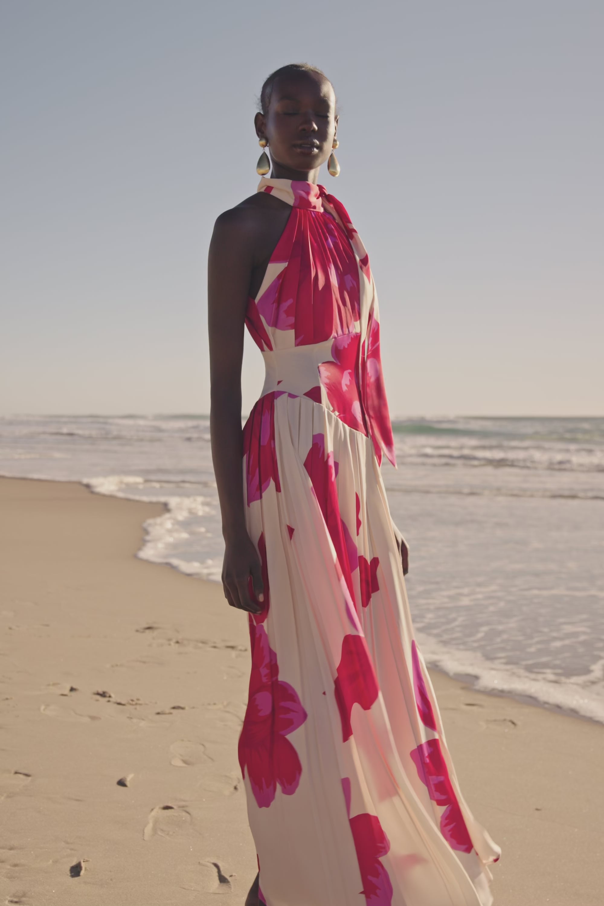 Pink Sole Rosa Print Halter Maxi Daje Dress