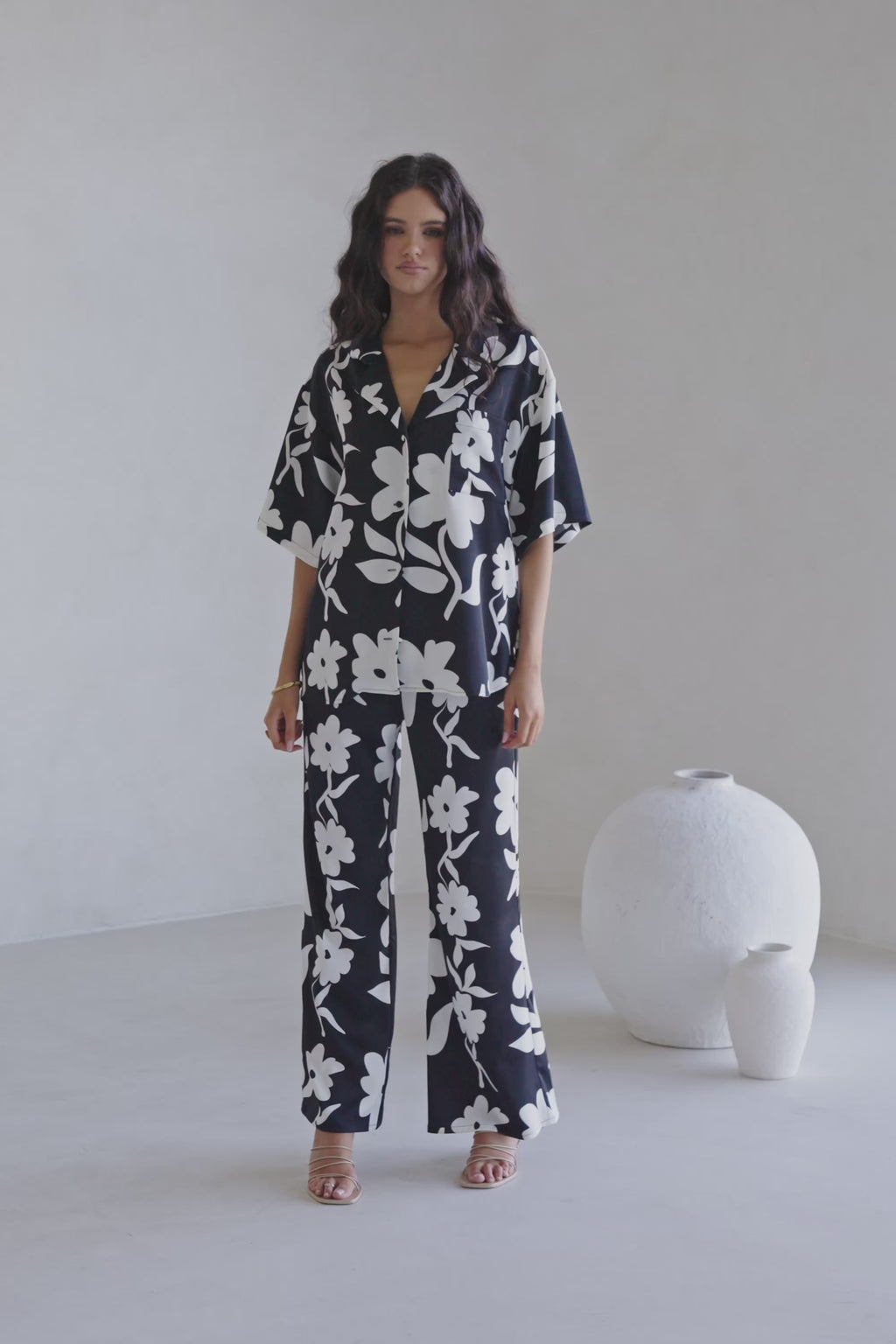 Black Alma Caroline Floral Print Button Up Enza Top