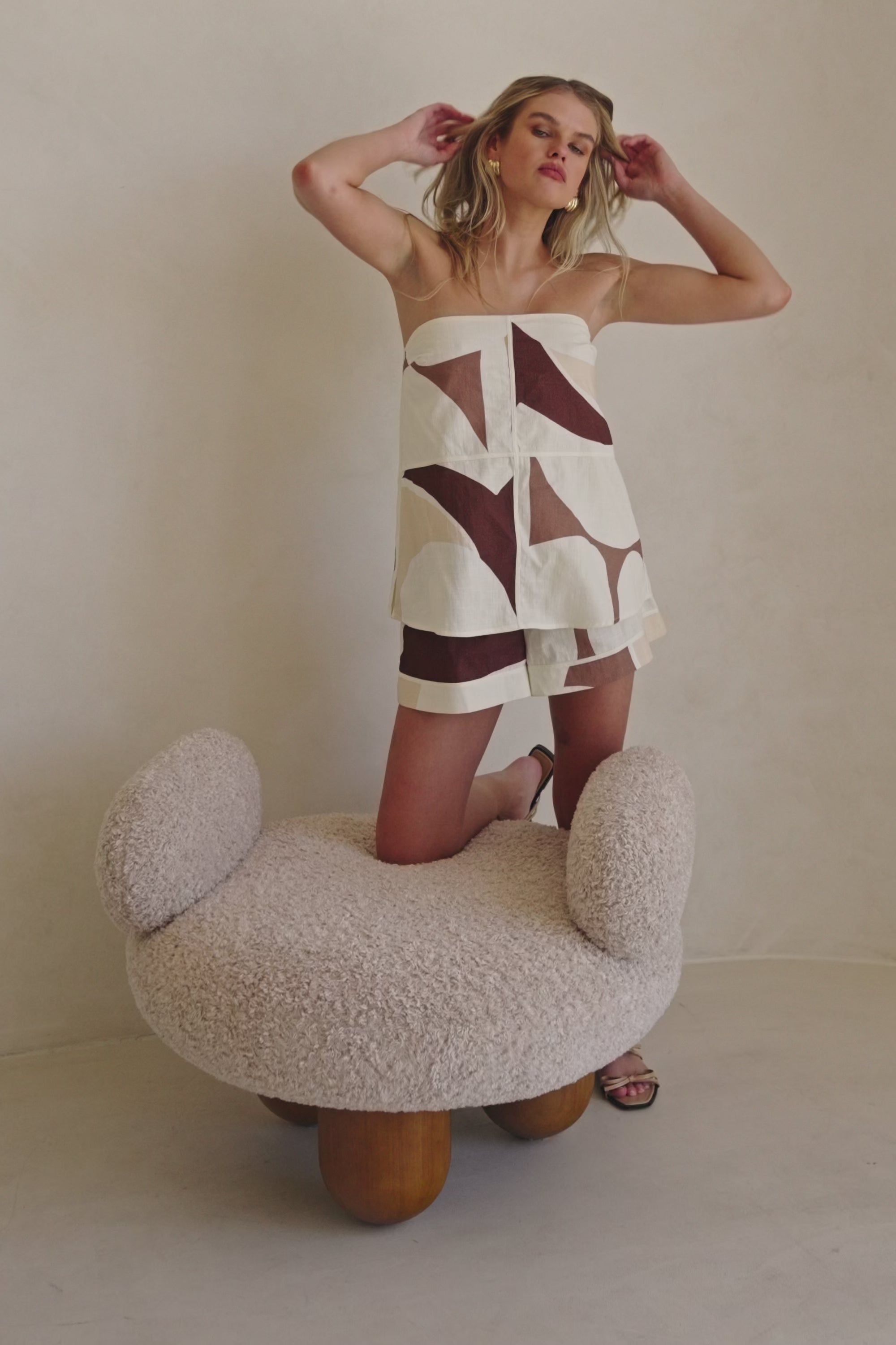Brown Sable Floral Print Strapless Ria Playsuit