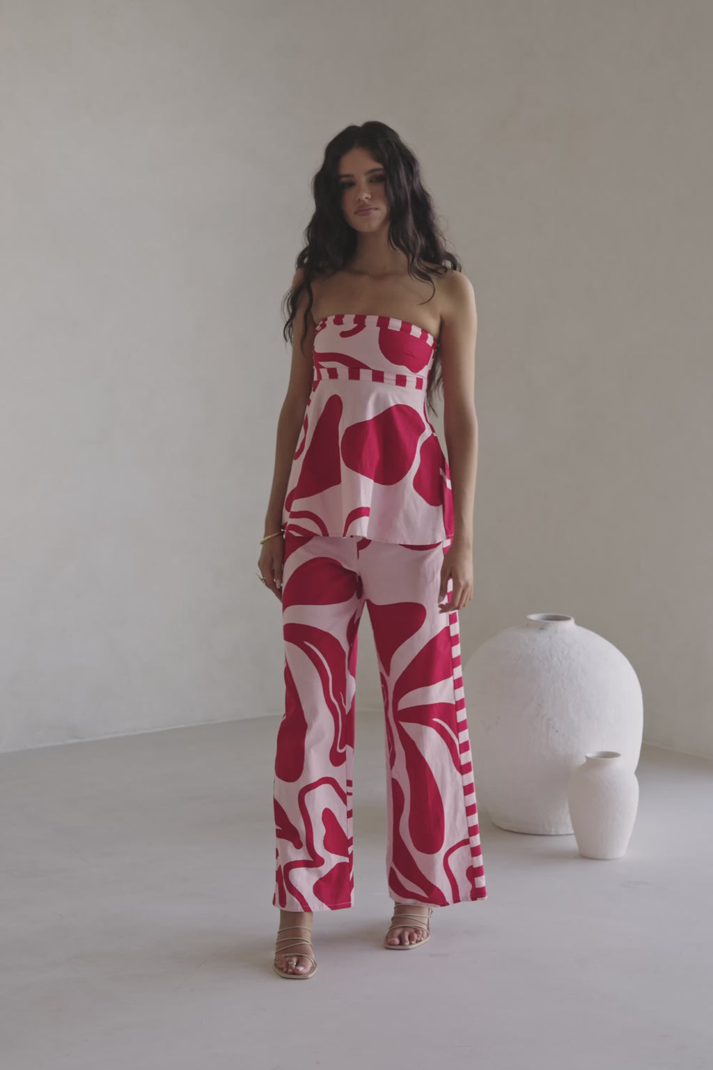 Red and Pink Darling Floral Print Drawstring Enya Pants