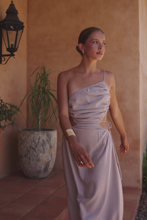 Stone Grey Backless Maxi Mahya Dress