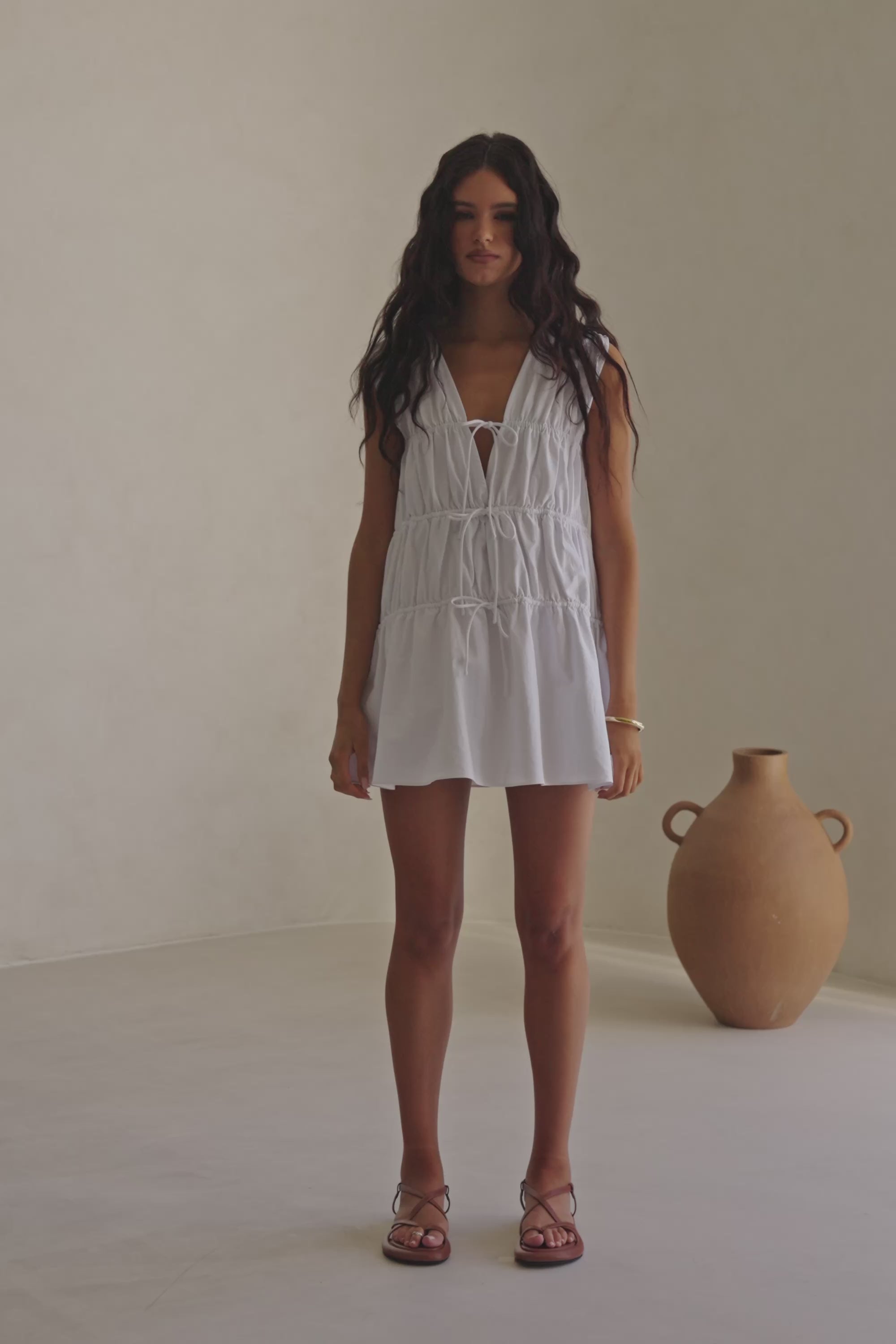 Bridal White Gathered Drawstring Mini Joslin Dress