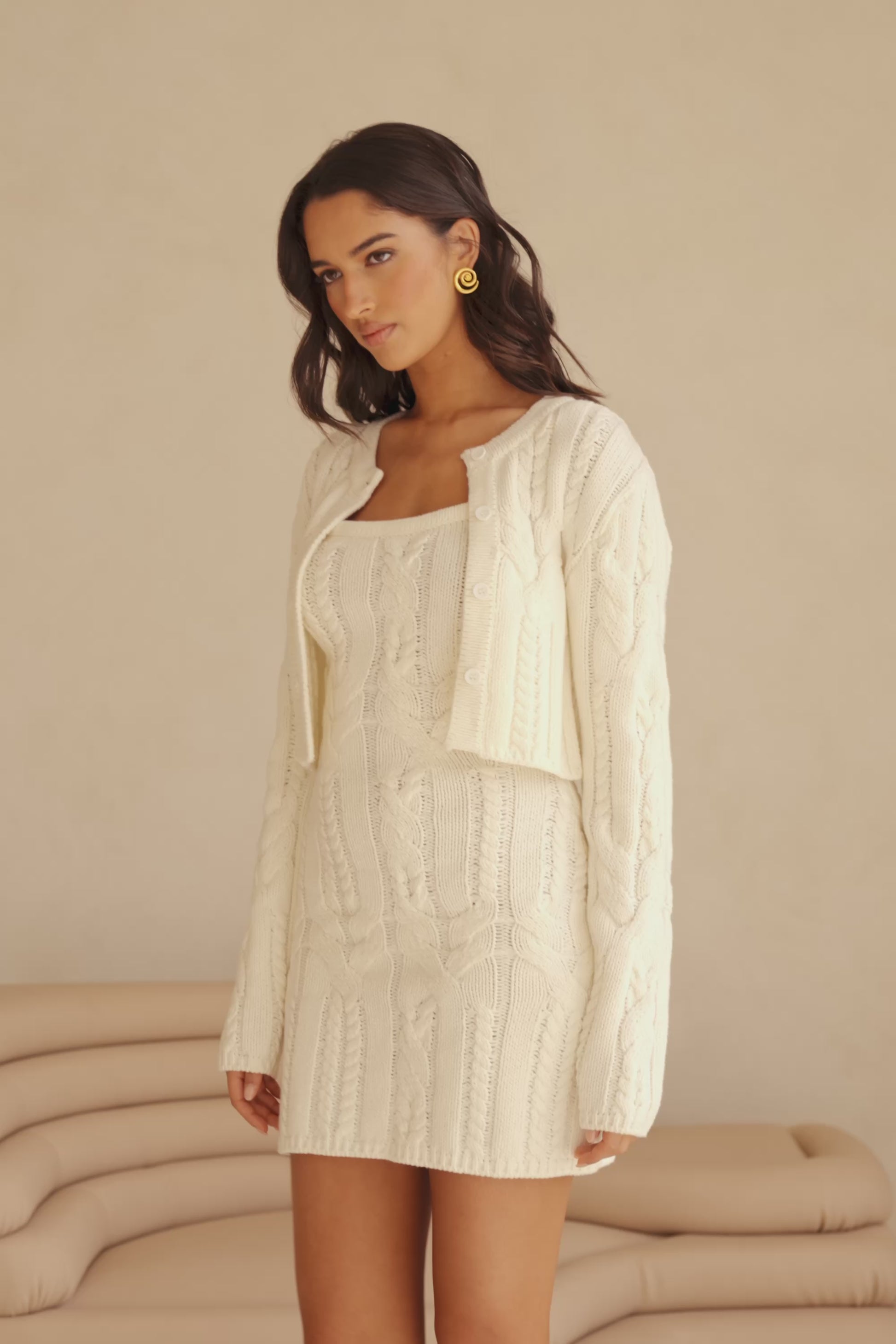 Paquita Button Up Knit Sweater - White