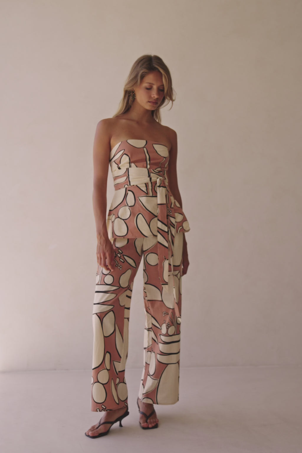Orange Barossa Print Strapless Torquay Top