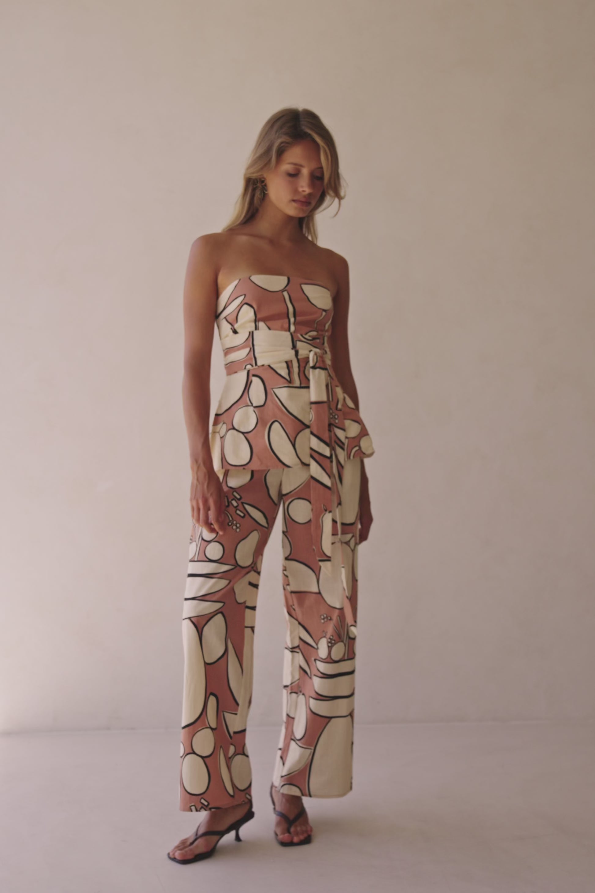 Orange Barossa Print Strapless Torquay Top