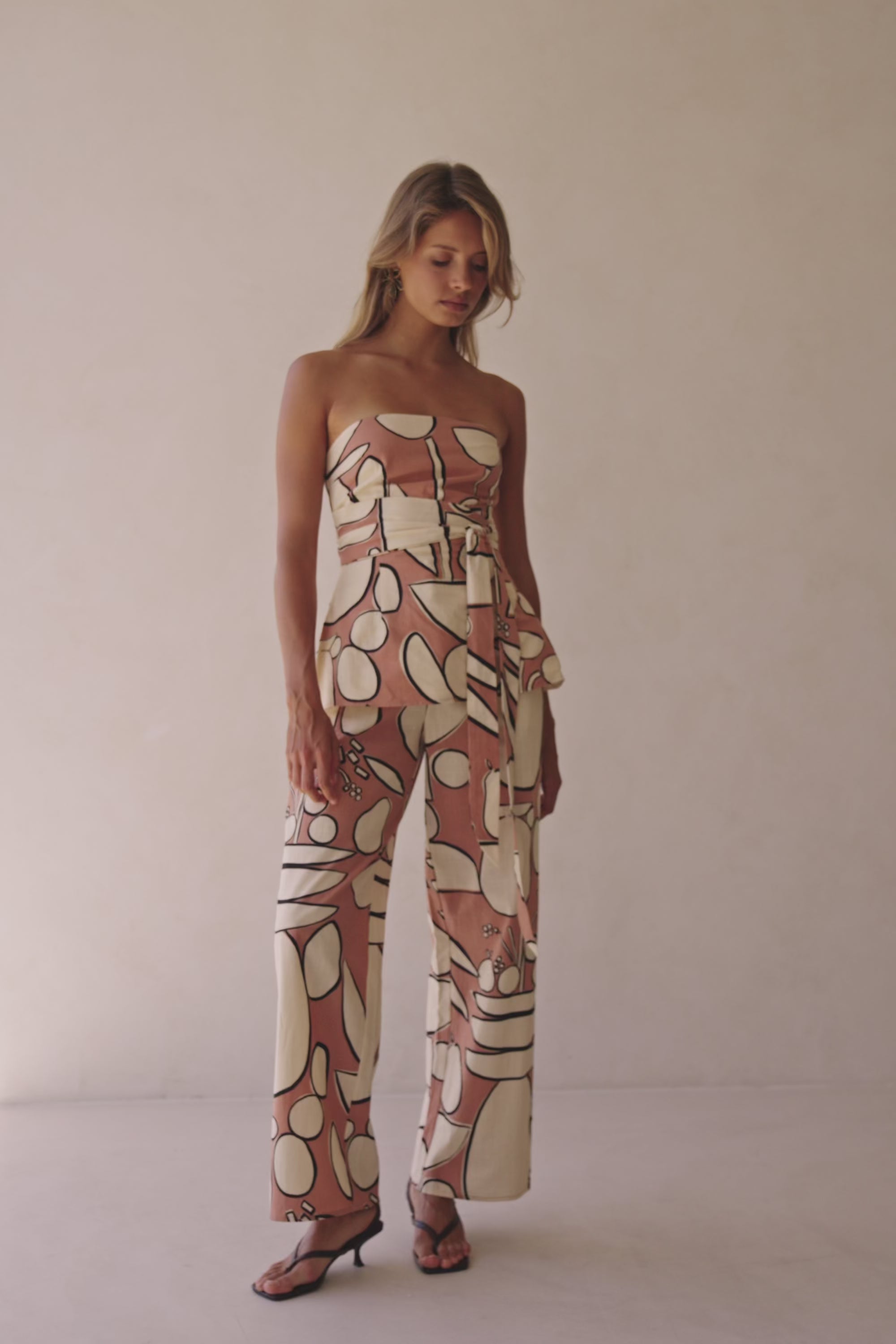 Orange Barossa Print Strapless Torquay Top