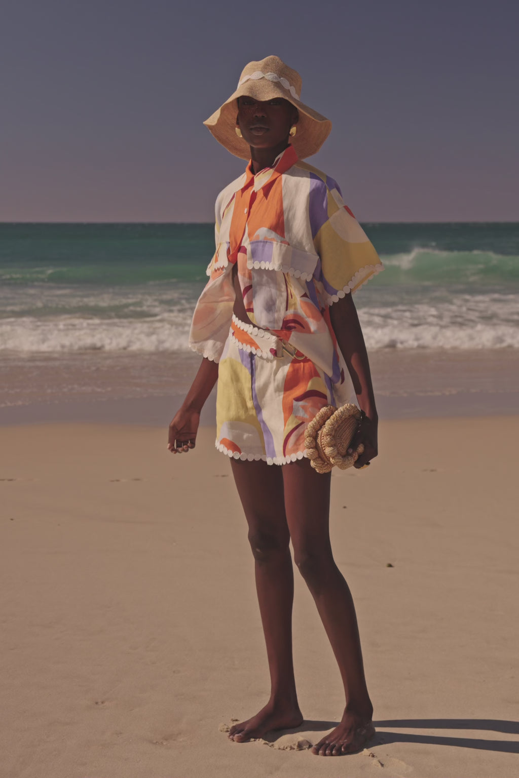 Orange Estivo Dusk Print Button Up Francesca Shirt