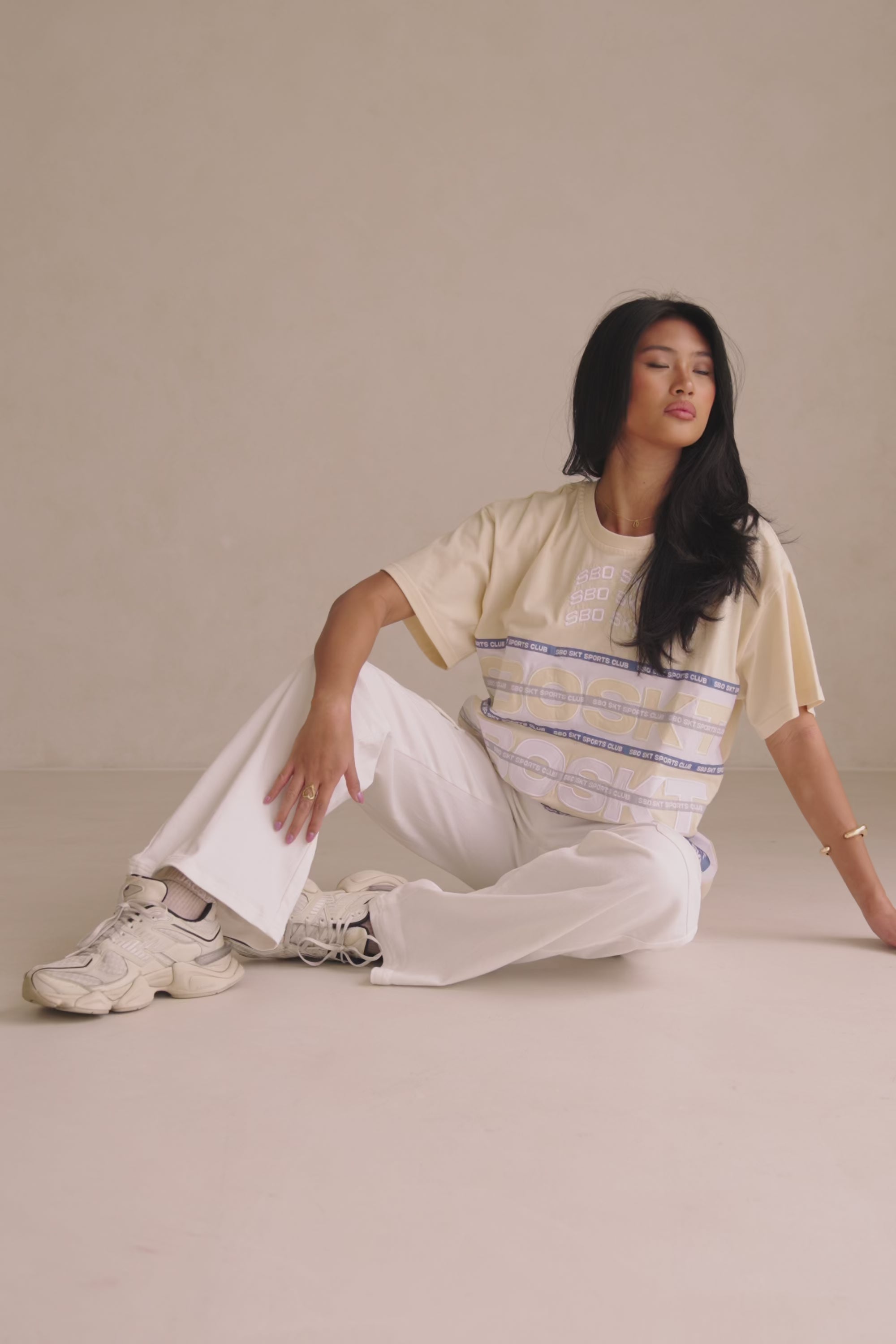 Cream Boxy Relaxed Cellar Crew Tee Shirt
