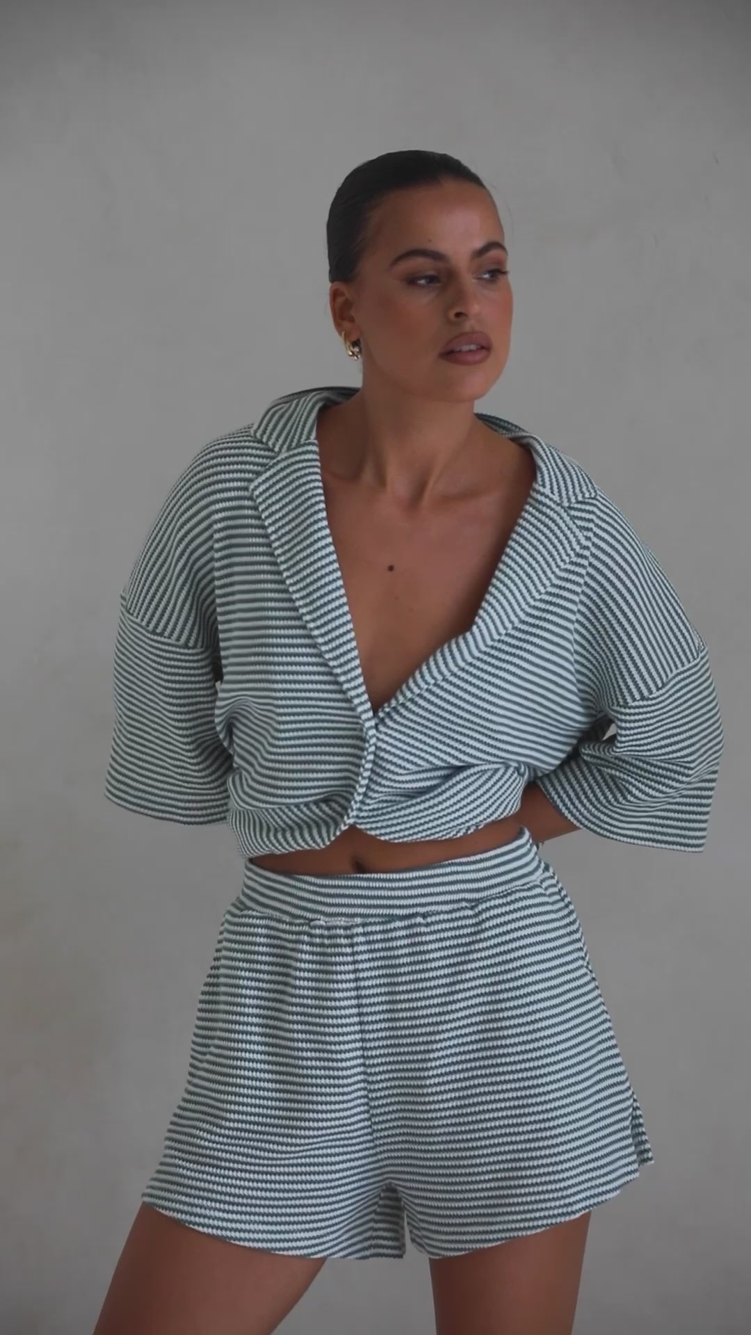 Mallory Button Up Top - Green Stripe