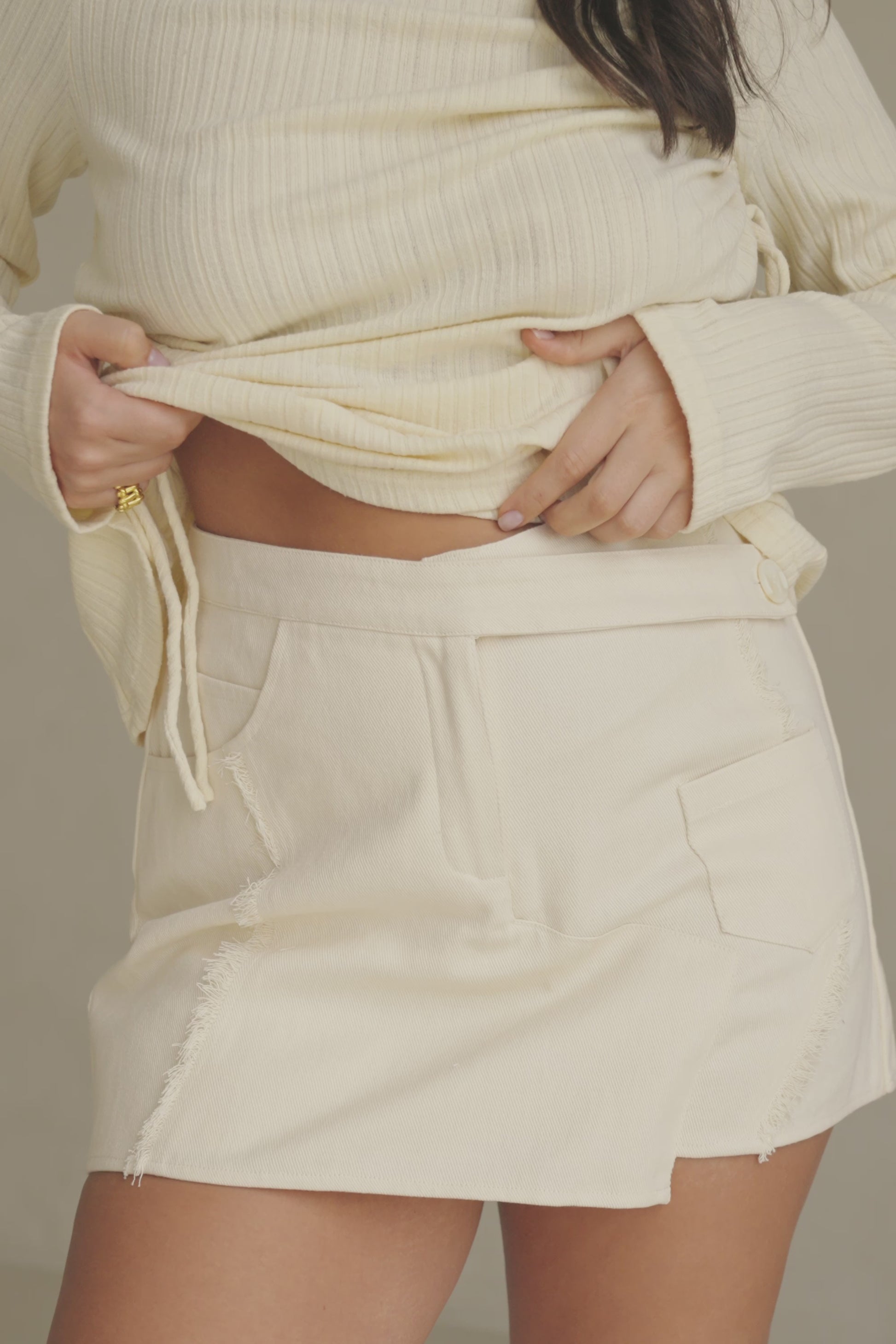 Cream Cotton Denim Mini Anais Skort