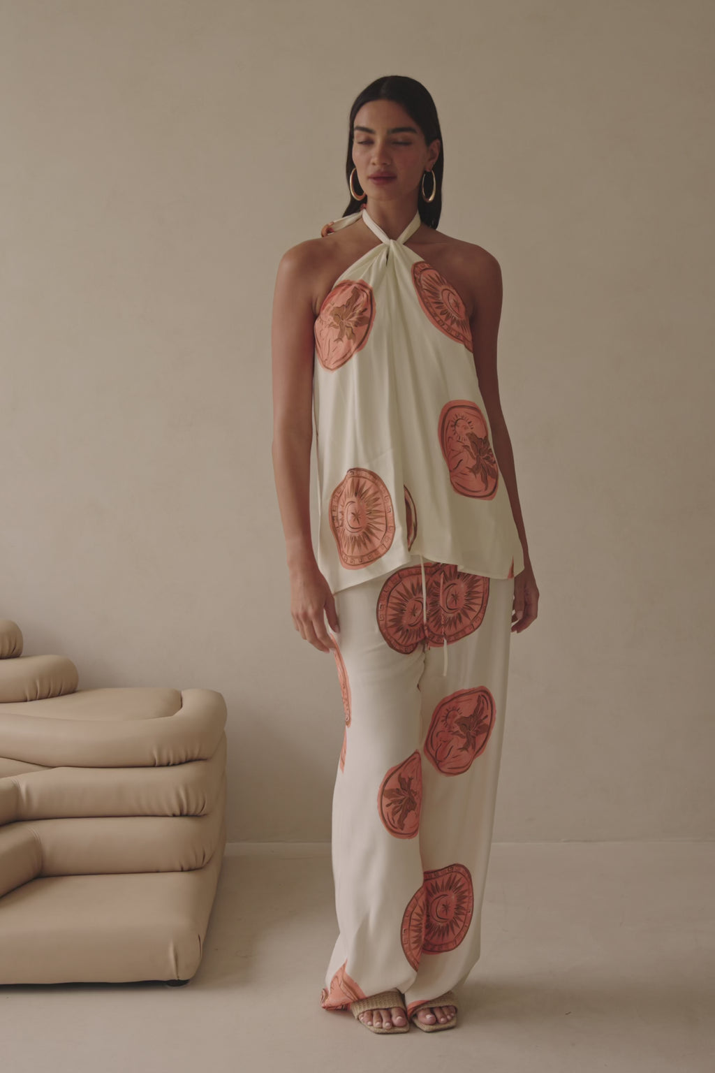 Beige Nomisma Sea Shell Print Twist Halter Rosalee Top