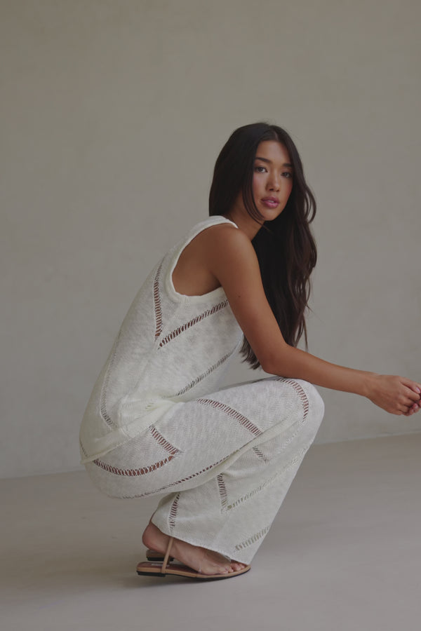 Cream Knit High Waist Ladder Pannel Josiah Pants