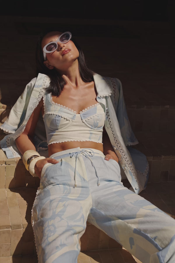 Blue Il Lido Print Drawstring Pocket Isabella Pants