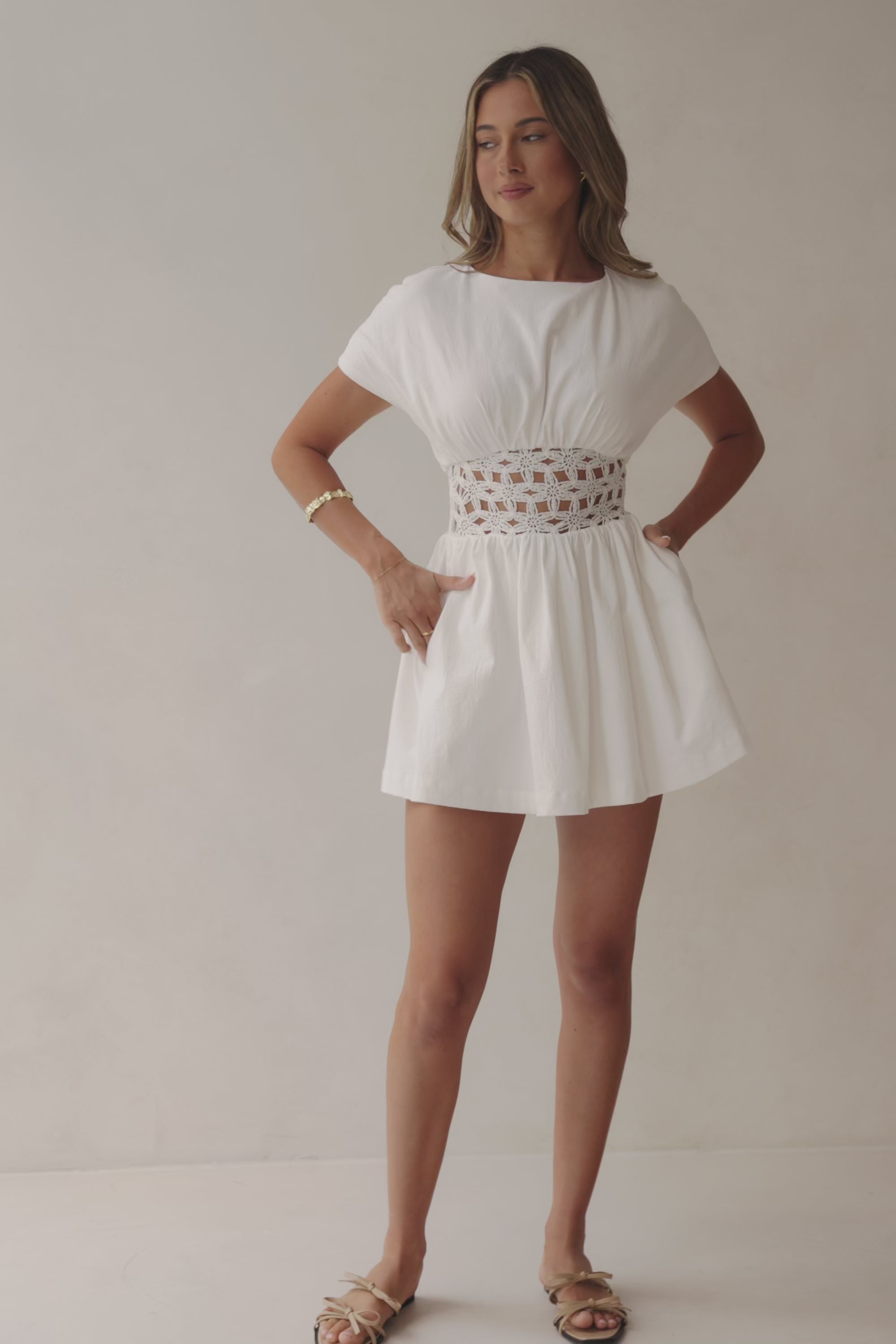 White Flouncy Short Sleeve Mini Alessandra Dress