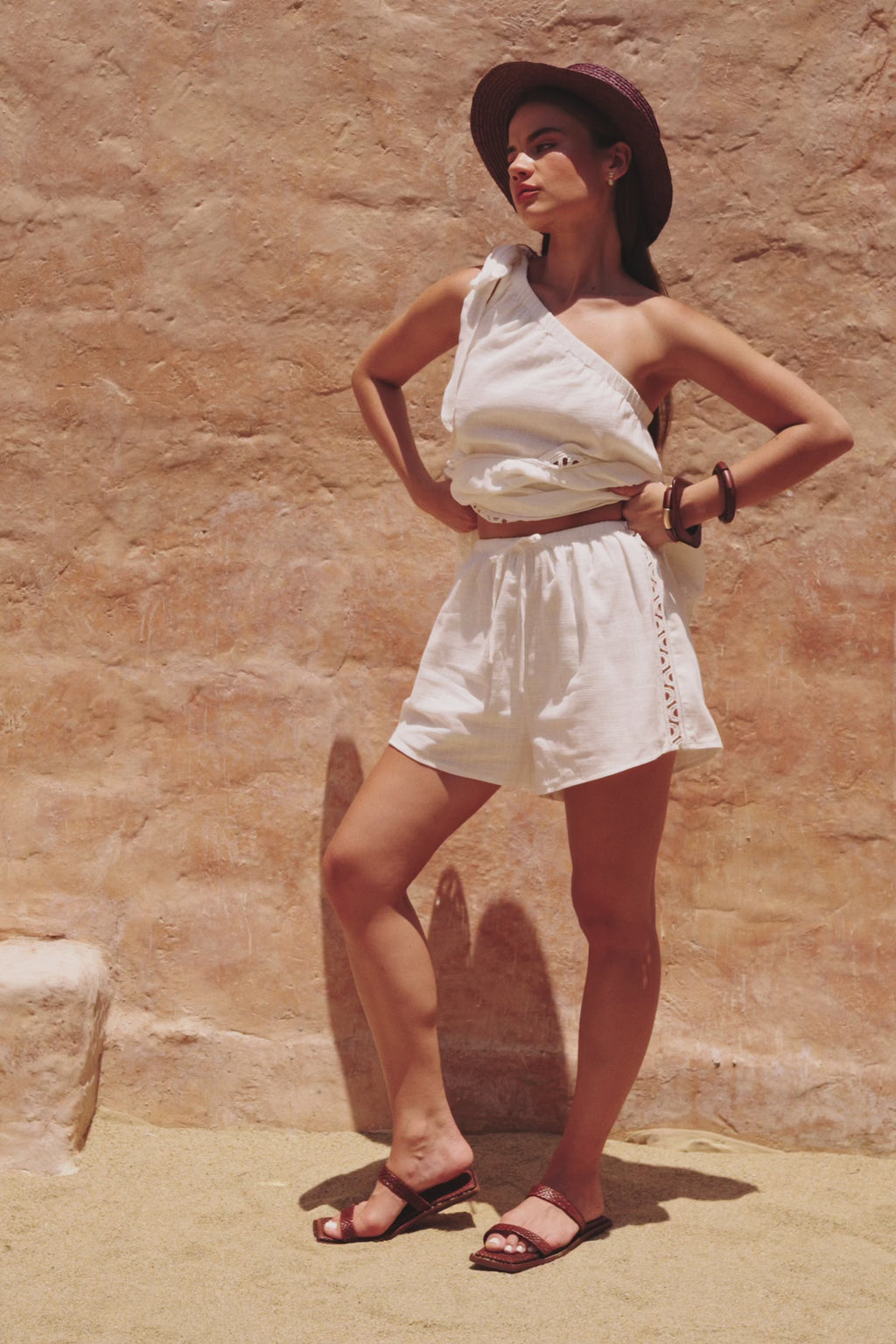 White Cotton Elastic Drawstring Stella Shorts