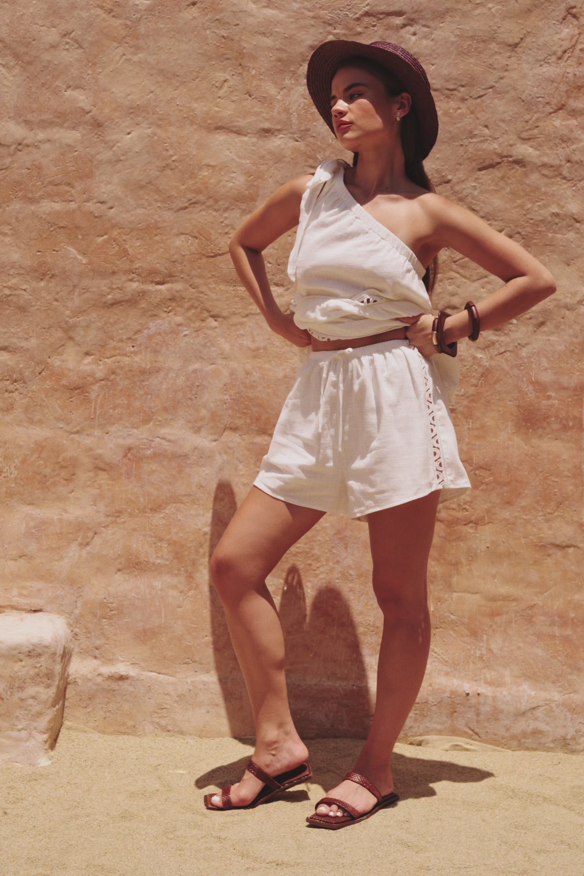 White Cotton Elastic Drawstring Stella Shorts